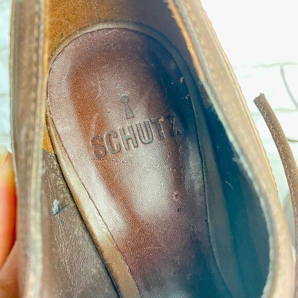 Schutz Heels Leather Shoes Peep Toe Pumps Lace Up Brown 37 6 B - Picture 3 of 10